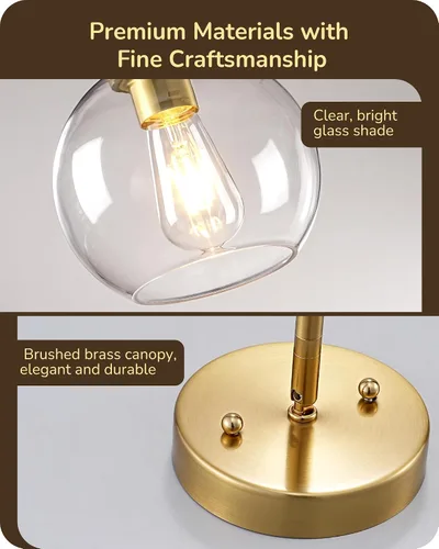 Miniatura 2 de EDISHINE Luces Colgantes para Isla de Cocina, Moderna Lámpara Colgante Dorada con Pantalla de Globo de Vidrio Transparente, Varilla de Metal Dorado