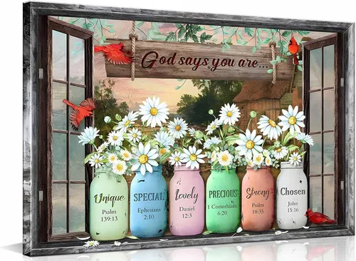 Lienzo enmarcado con texto en inglés "God Says You Are Inspirationa", arte para pared, versículos de la Biblia, decoración de pared, póster de