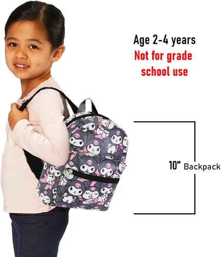 Miniatura 7 de Kuromi - Juego de mini mochila para niños, mochila Kuromi de piel sintética de 10 pulgadas con bolsillo frontal y botella de agua, paquete