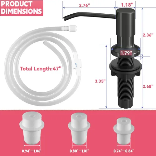 Miniatura 6 de OHiHi - Dispensador de jabón para fregadero de cocina con tubo de extensión de 47 pulgadas, base de cabezal de bomba ancha, sin fugas de agua, sin
