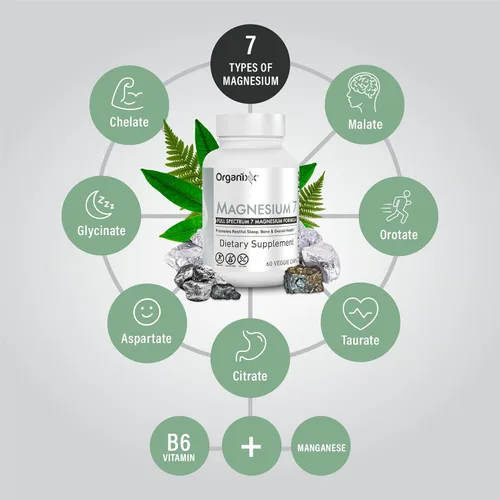 Miniatura 5 de Organixx Suplemento de Magnesio 7, Cápsulas Naturales de Magnesio para Apoyo del Sueño, Recuperación Muscular, con Vitamina B6 y Citrato y Glicinato
