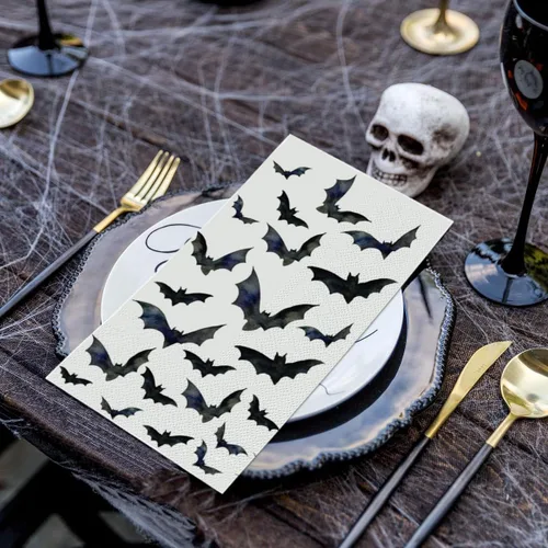 Miniatura 3 de Horaldaily 100 servilletas decorativas de papel desechables de Halloween, toalla de mano de cuervos murciélagos para fiesta, almuerzo, cena, cocina