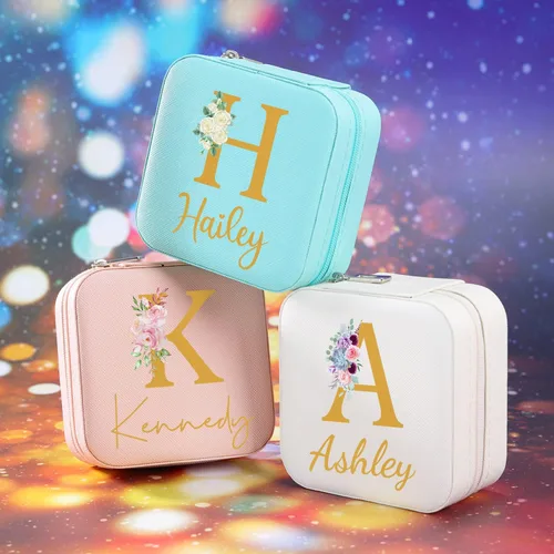 Miniatura 2 de Joyero de regalo para dama de honor, pequeño estuche de viaje personalizado de piel sintética portátil, cajas de propuestas de dama de honor, mini