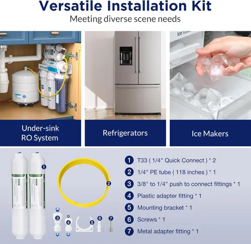 Miniatura 5 de Kit de filtro de agua en línea Membrane Solutions para refrigerador y máquina de hielo, reduce el sabor y el olor a cloro, compatible con tubos