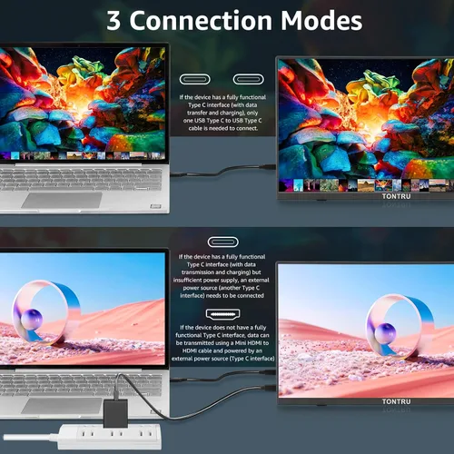 Miniatura 4 de Monitor portátil de 15.6 pulgadas Full HD 1080p, conectividad USB-C y HDMI, diseño ultra delgado, altavoces integrados, compatible con laptop, PC