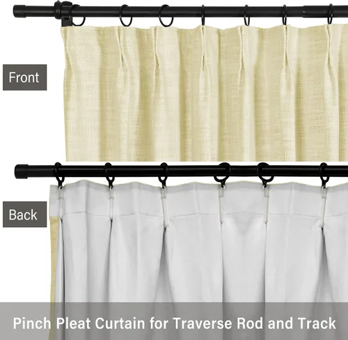 Miniatura 3 de Frelement Cortinas plisadas opacas completas para barra transversal y pista, cortinas texturizadas de lino para dormitorio, sala de estar, cortinas