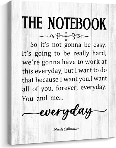 The Notebook - Arte de pared enmarcado, letrero con cita romántica, página de libro inspirador, carteles de granja para ella o él, 8 x 10 pulgadas,