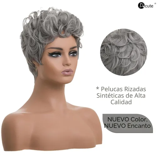 Miniatura 5 de DOcute Peluca gris para personas negras, corte pixie con flequillo, peluca rizada corta para mujeres negras, peluca rizada esponjosa para mujeres
