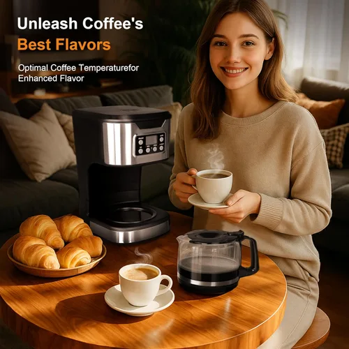 Miniatura 7 de Cafetera programable de 12 tazas, máquina de café de preparación y goteo, totalmente automática, ajuste de 1-4 tazas, de acero inoxidable, función