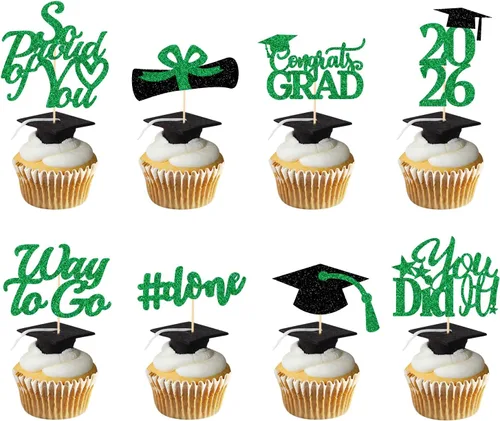 Miniatura 15 de Decoraciones de graduación 2026 azul, adornos para cupcakes de graduación 2026 azul y negro, suministros de decoración para cupcakes clase de 2026