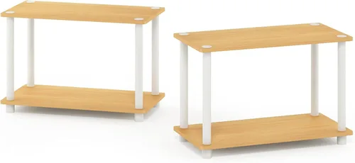 Furinno Turn-N-Tube - Juego de 2 estantes y mesas auxiliares, paquete de 2, haya/blanco
