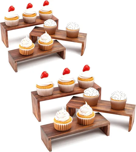 Miniatura 7 de Soporte de madera para exhibición, 6 paquetes de elevadores de madera para eventos de proveedores, soporte apilable de madera para cupcakes de 3