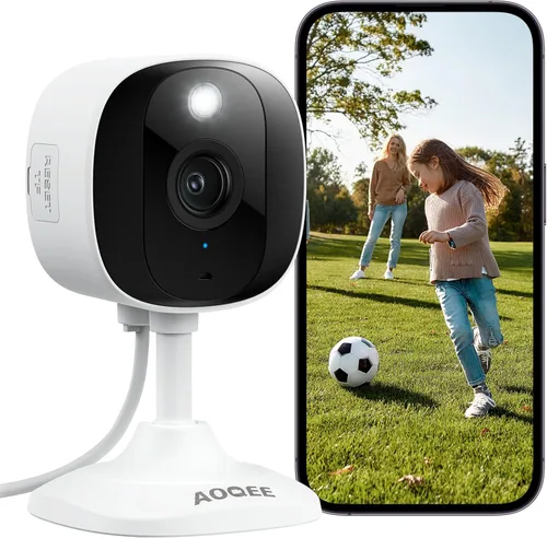 AOQEE Cámaras 2K para Seguridad del Hogar - Cámara para Exteriores/Interiores para Perro/Gato/Mascota/Niñera/Bebé, Visión Nocturna a Color, Luz