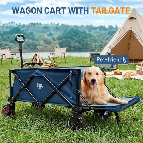 Miniatura 2 de Timber Ridge Carro plegable extra largo de 49 pulgadas con portón trasero y frenos, carro plegable resistente de 300 libras con mango ajustable, Azul