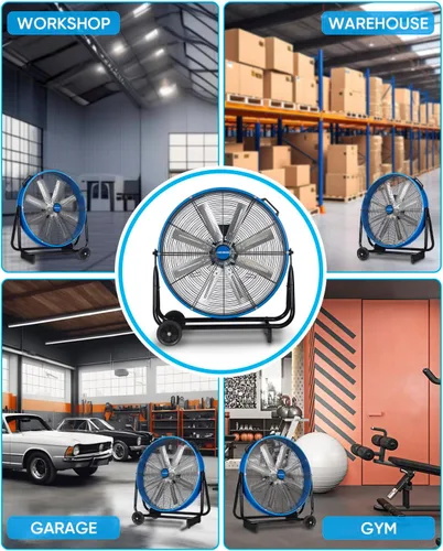 Miniatura 9 de KEN BROWN Ventilador de metal de 20 pulgadas, alta velocidad de 4700 CFM, inclinación ajustable de 360°, 3 velocidades, ventilador industrial