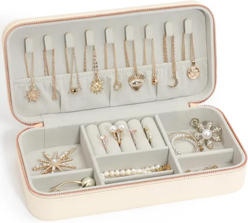 Miniatura 66 de Joyero pequeño, joyero de viaje portátil para mujer, mini organizador de viaje de 2 capas, regalo para mujeres y niñas, negro A