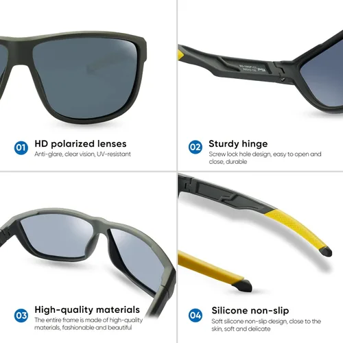 Miniatura 5 de PSI Gafas de sol polarizadas de alta calidad para hombres y mujeres, protección UV, lentes de sol rectangulares deportivos, para conducir, pescar