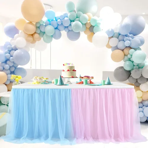 Miniatura 2 de Suppromo - Falda de mesa con tutú de calidad superior, con 3 capas de malla, plisada, de tul, para fiestas, bodas, baby shower, fiestas de Rosa
