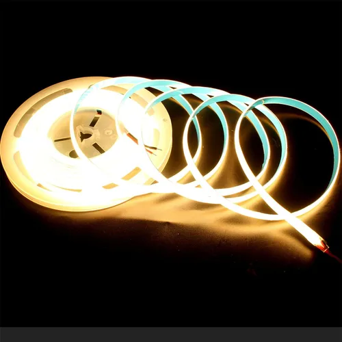 Tira LED COB impermeable, 12 V, 480 LEDs/m, IP65, luces LED COB flexibles, CRI90+ de 16.4 ft, sin punto, luz blanca cálida de 3000 K para el hogar,