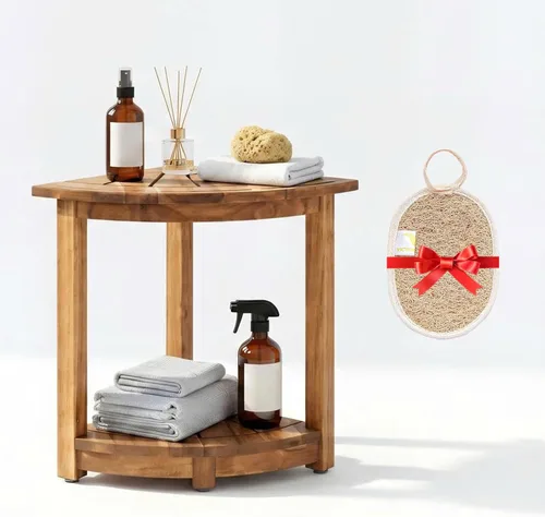 VICTORY RELAX Estante esquinero de madera de acacia para ducha interior, banco de ducha impermeable y reposapiés para afeitarse las piernas, asiento