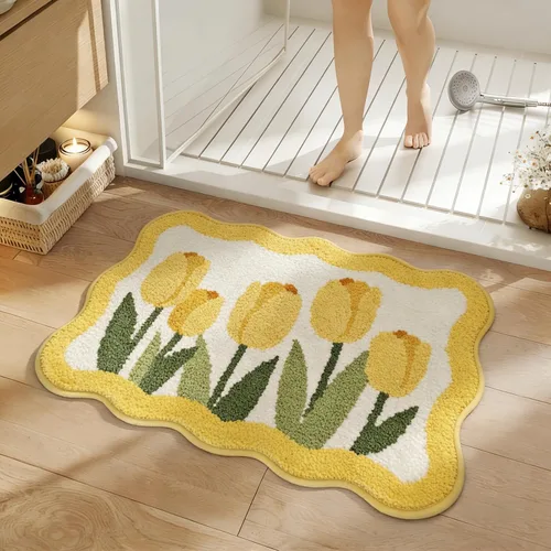 Miniatura 11 de Floral Pansy Bath Mat, Soft Non-Slip Plush Bathroom Rug with Colorful Flower Pattern, Ultra Absorbent Microfiber Shaggy Bath Rug, Machine Washable