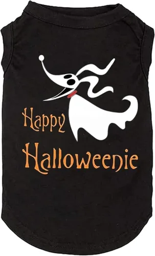 Miniatura 3 de Camiseta divertida de calabaza con bonito perro fantasma y hueso impreso - Pequeña a XXS, Negra - Regalo de otoño