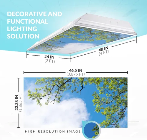 Miniatura 3 de Cubierta de luz fluorescente para luces de techo de aula, inserto de película retroiluminada de alta calidad, 2 x 4 (22.38 x 46.5 pulgadas), Árbol