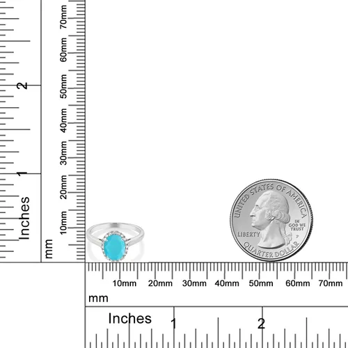 Miniatura 42 de Gem Stone King Anillo de compromiso ovalado de oro blanco de 10 quilates con piedra natal y halo de diamantes Ovalado de 0.354 x 0.276 in Anillo