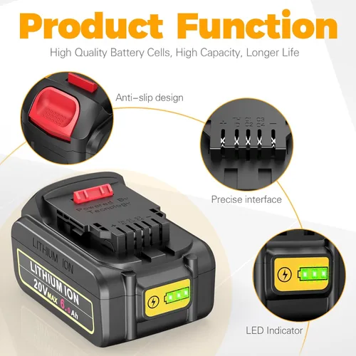 Miniatura 7 de ARyee Paquete de 4 baterías de repuesto de 20 V 6.0 Ah para Dewalt de 20 V compatibles con herramientas eléctricas inalámbricas DCB200, DCB201