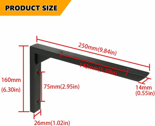 Miniatura 2 de Alise Soportes de estante flotantes, soportes en L negro mate para estantes, soporte de pared resistente, soportes de esquina de unión para soporte