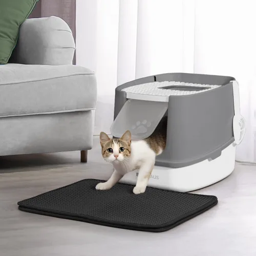 BOWHAUS Caja de arena desmontable para gatos con tapa, inodoro de gatos 3 en 1, caja de arena para gatos de gran espacio anti-filtración con pala,