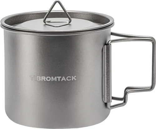 Miniatura 8 de Juego de 3 tazas de camping de titanio, 11.8 fl oz, 16.9 fl oz, 23.7 fl oz, ollas de café, utensilios de cocina con mango plegable para mochileros