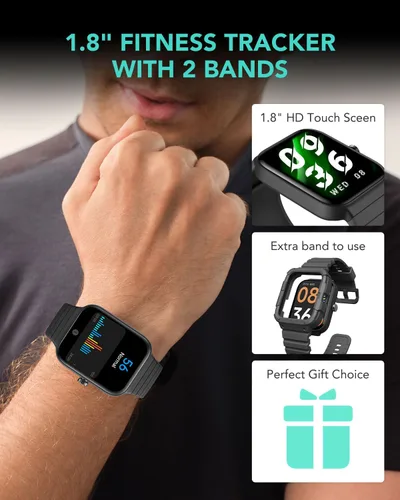 Miniatura 3 de SKG Reloj de seguimiento de actividad física de 1.8 pulgadas para hombres y mujeres con 2 bandas, reloj inteligente integrado con Alexa para Android