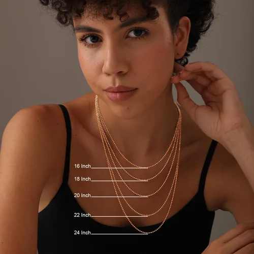 Miniatura 2 de LeCalla Collar de cadena de bolas de oro de 18 quilates sobre plata de ley italiana de 0.059 in, 0.079 in, 0.118 in para mujeres adolescentes