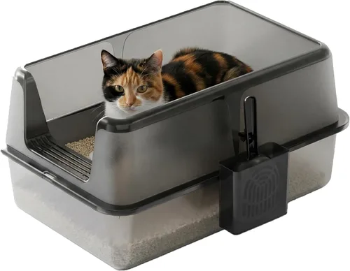 Miniatura 6 de Caja de arena para gatos de acero inoxidable, caja de arena de metal cerrada XL con tapa y filtro de arena lateral, diseño antiadherente antifugas