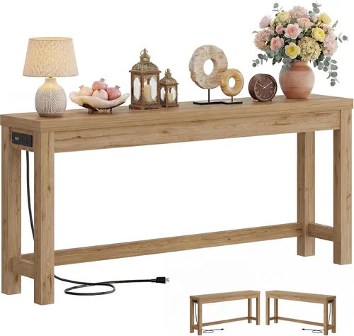 Miniatura 13 de Cyclysio Mesas de consola de 47 pulgadas para entrada, mesas de consola estrechas para sala de estar, mesa detrás del sofá, mesa de pasillo de Gris