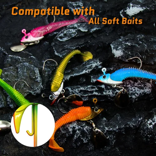 Miniatura 6 de Underspin Jig Heads Ganchos – 1/4 oz, 3/8 onzas, 1/2 oz Swimbait Jig Head con hoja giratoria para pesca de agua salada y agua dulce, 5