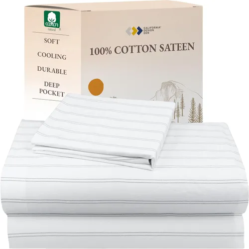 Miniatura 31 de California Design Den Sábanas de Algodón 100% Natural Tamaño Full Juego de Cama con Bolsillos Profundos - Tejido Satinado Suave, Sábanas Duraderas