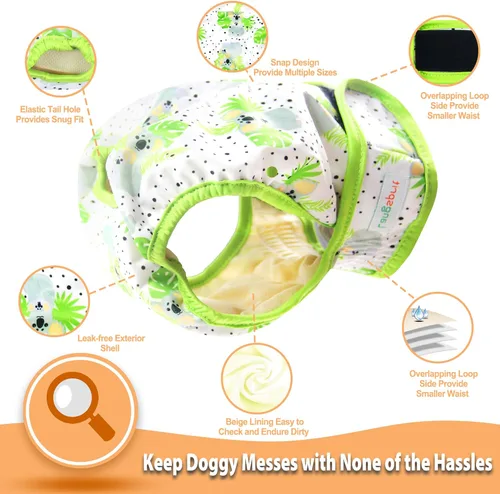 Miniatura 4 de Langsprit Pañales lavables para perro hembra (paquete de 3 unidades) - Sin fugas, pañales reutilizables para perritas en período - Calzones de calor