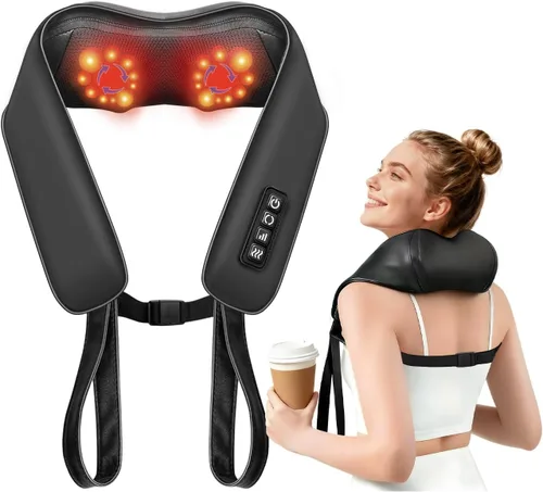 TISSCARE - Masajeador de cuello para alivio del dolor de tejido profundo con 2 niveles de calor, masajeador Shiatsu de amasado de espalda sin manos