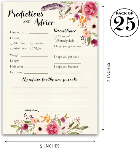 Miniatura 2 de BOHO - Tarjetas de predicción y consejos – Paquete de 25 – Juegos de baby shower BOHEMIAN Pink GIRL, deseos florales para nuevos padres, mamá y papá