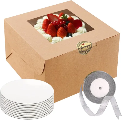 Miniatura 8 de Wei Long Cajas para pasteles con ventana, 24 unidades, 8 x 8 x 5 pulgadas, cajas de panadería blancas para pasteles, pasteles, galletas, pastel, 01