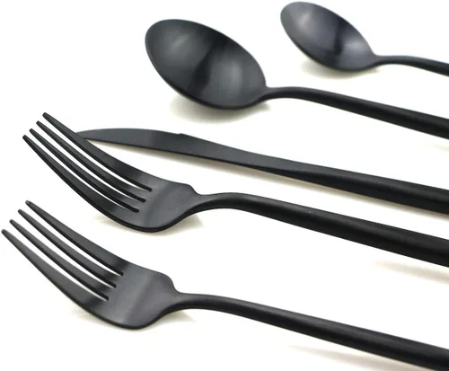 Miniatura 2 de Juego de cubiertos de 5 piezas, color negro mate, juegos de cubiertos de acero inoxidable 18/10, incluye cuchara tenedor y cuchillo con cuchara