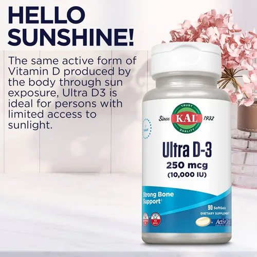 Miniatura 6 de KAL Ultra Vitamina D3 10000 UI (250 mcg) - Cápsulas blandas de vitamina D de alta potencia para mujeres y hombres - Huesos fuertes y suplemento