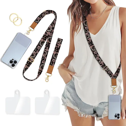 Piefly Correa cruzada gótica gótica para teléfono, cordón floral de murciélago para teléfono celular para mujer, correa de muñeca, accesorios
