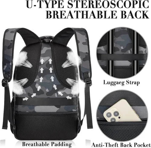 Miniatura 3 de BIKROD Mochila de viaje para computadora portátil para hombres, mochilas para la escuela, adolescentes, niños, mochila antirrobo delgada y Camouflaje