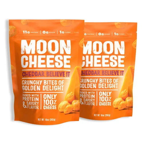 Moon Cheese Cheddar Believe It, 10 onzas, paquete de 2, aperitivo de queso crujiente y rico en proteínas, apto para dieta cetogénica, 100% queso real