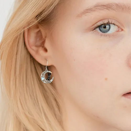 Miniatura 55 de Aretes colgantes de plata de ley con diseño de árbol de la vida, flor, abeja, animales, gato, colibrí, piedra lunar, turquesa, aretes con cierre