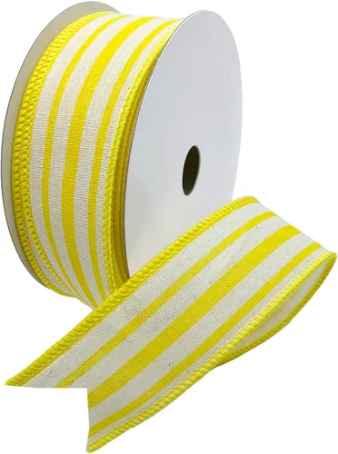 Miniatura 2 de Morex Ribbon Cinta de rayas de cabaña de lino con cable, 1.5 pulgadas por 10 yardas, verde manzana, 7579.40/10-550