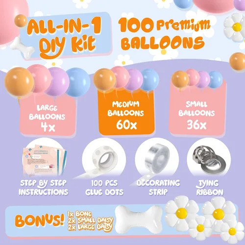 Miniatura 2 de Kit de arco de globos azules TODO EN 1 con globos BONUS de hueso y margarita para decoración de cumpleaños de niña - Guirnalda de globos pastel